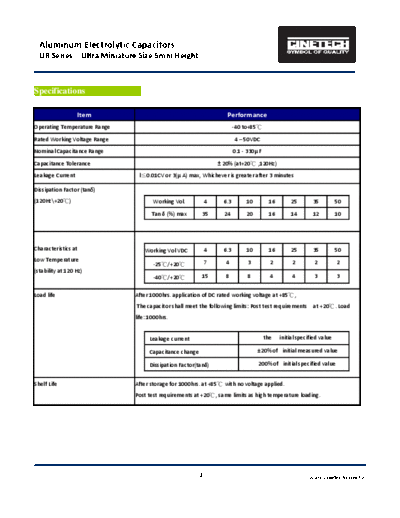 Cinetech [radial thru-hole] UR Series  . Electronic Components Datasheets Passive components capacitors Cinetech Cinetech [radial thru-hole] UR Series.pdf