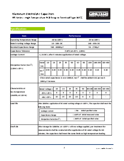 Cinetech [snap-in] HS Series  . Electronic Components Datasheets Passive components capacitors Cinetech Cinetech [snap-in] HS Series.pdf