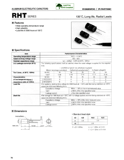 Daewoo-Parstnic Daewoo-Partsnic [radial thru-hole] RHT Series  . Electronic Components Datasheets Passive components capacitors Daewoo-Parstnic Daewoo-Partsnic [radial thru-hole] RHT Series.pdf