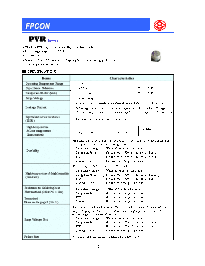 FPCON [Polymer tru-hole] PVR Series  . Electronic Components Datasheets Passive components capacitors FPCON FPCON [Polymer tru-hole] PVR Series.pdf
