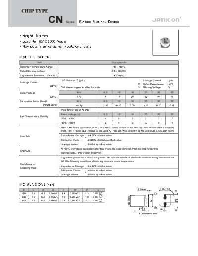 Jamicon [non-polar SMD] CN Series  . Electronic Components Datasheets Passive components capacitors Jamicon Jamicon [non-polar SMD] CN Series.pdf