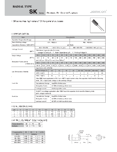Jamicon [radial thru-hole] SK Series  . Electronic Components Datasheets Passive components capacitors Jamicon Jamicon [radial thru-hole] SK Series.pdf