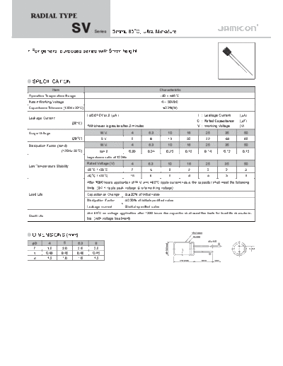 Jamicon [radial thru-hole] SV Series  . Electronic Components Datasheets Passive components capacitors Jamicon Jamicon [radial thru-hole] SV Series.pdf