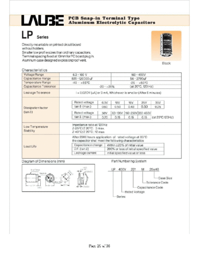 Laube [ELGEN] Laube-ELGEN [snap-in] LP SERIES  . Electronic Components Datasheets Passive components capacitors Laube [ELGEN] Laube-ELGEN [snap-in] LP SERIES.pdf