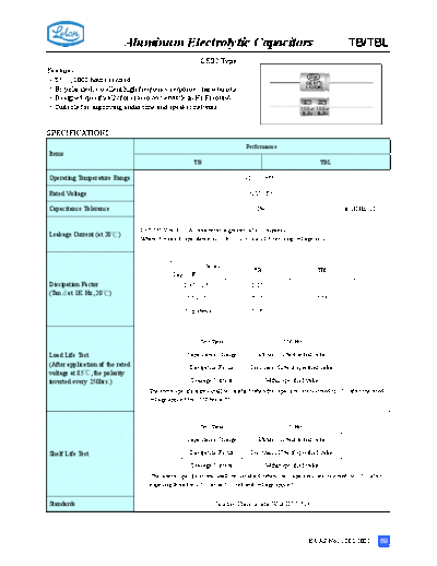 Lelon [bipolar radial] TB-TBL series  . Electronic Components Datasheets Passive components capacitors Lelon Lelon [bipolar radial] TB-TBL series.pdf