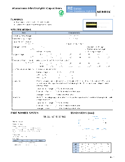 Meritek [radial thru-hole] RE Series  . Electronic Components Datasheets Passive components capacitors Meritek Meritek [radial thru-hole] RE Series.pdf