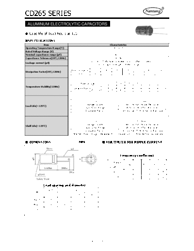 Nantung [radial thru-hole] CD265 Series  . Electronic Components Datasheets Passive components capacitors Nantung Nantung [radial thru-hole] CD265 Series.pdf