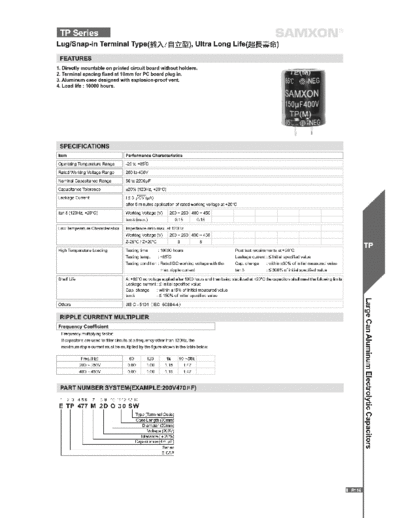 Samxon [lug & snap-in] TP Series  . Electronic Components Datasheets Passive components capacitors Samxon Samxon [lug & snap-in] TP Series.pdf