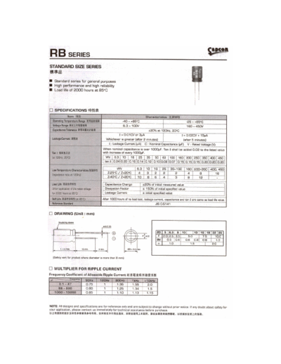 Sapcon [radial thru-hole] RB Series  . Electronic Components Datasheets Passive components capacitors Sapcon Sapcon [radial thru-hole] RB Series.pdf