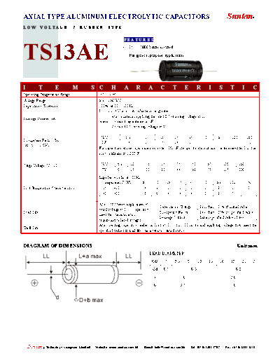 Suntan [axial] TS13AE Series  . Electronic Components Datasheets Passive components capacitors Suntan Suntan [axial] TS13AE Series.pdf