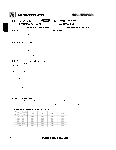 TK [Toshin Kogyo] TK [radial] UTWXW Series  . Electronic Components Datasheets Passive components capacitors TK [Toshin Kogyo] TK [radial] UTWXW Series.pdf