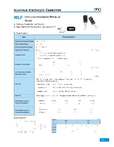 TL [Jiangxi Telexon] TL (2006)  [radial thru-hole] WLF Series  . Electronic Components Datasheets Passive components capacitors TL [Jiangxi Telexon] TL (2006)  [radial thru-hole] WLF Series.pdf