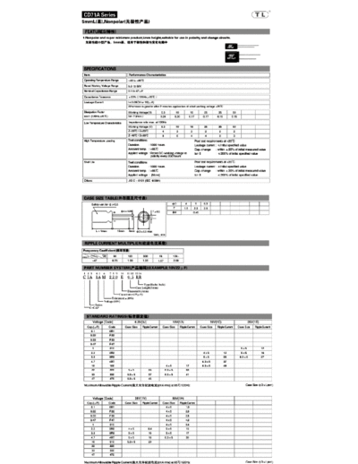 TL [Jiangxi Telexon] TL (2011)  [non-polar radial] CD71A Series  . Electronic Components Datasheets Passive components capacitors TL [Jiangxi Telexon] TL (2011)  [non-polar radial] CD71A Series.pdf