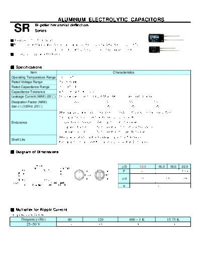 Teapo [bi-polar radial] SR Series  . Electronic Components Datasheets Passive components capacitors Teapo Teapo [bi-polar radial] SR Series.pdf