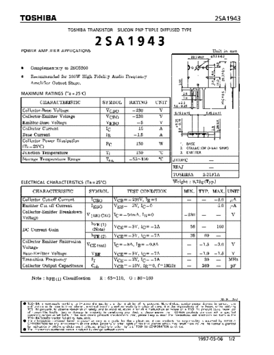 2 sa1943  . Electronic Components Datasheets Various datasheets 2 22sa1943.pdf