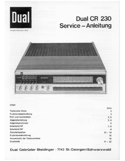 DUAL hfe   cr 230 service de  . Rare and Ancient Equipment DUAL Audio CR 230 hfe_dual_cr_230_service_de.pdf