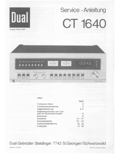 DUAL hfe dual ct 1640 service de  . Rare and Ancient Equipment DUAL Audio CT 1640 hfe_dual_ct_1640_service_de.pdf