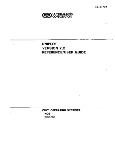cdc 60454730A Uniplot Version 2.0 Reference User Guide . Rare and Ancient Equipment cdc cyber software 60454730A_Uniplot_Version_2.0_Reference_User_Guide.pdf
