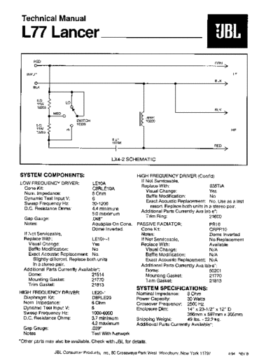 JBL hfe jbl l77 lancer technical en  JBL Audio L77 Lancer hfe_jbl_l77_lancer_technical_en.pdf