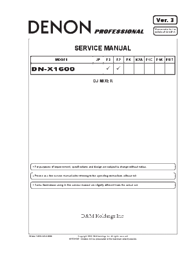 DENON Denon DN-X1600 Ver3 Service  DENON Audio DN-X1600 Denon DN-X1600 Ver3 Service.pdf