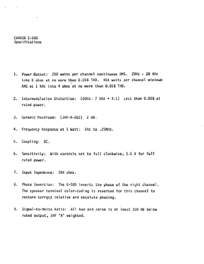 CARVER hfe   c-500 service  . Rare and Ancient Equipment CARVER C-500 hfe_carver_c-500_service.pdf