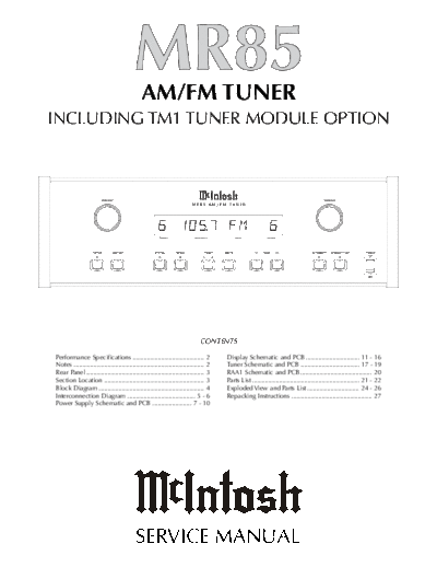 Mc INTOSH hfe mcintosh mr85 service en  . Rare and Ancient Equipment Mc INTOSH Audio MR85 hfe_mcintosh_mr85_service_en.pdf