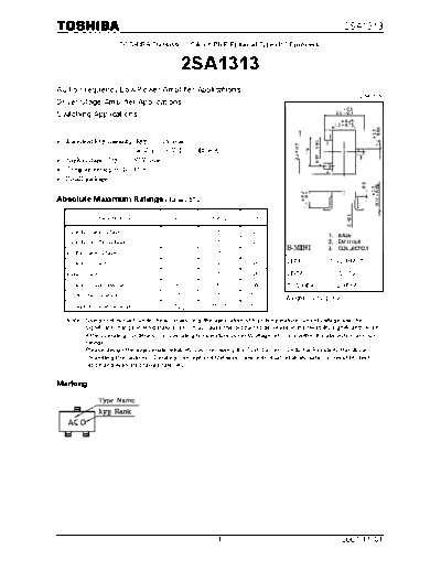 Toshiba 2sa1313  . Electronic Components Datasheets Active components Transistors Toshiba 2sa1313.pdf