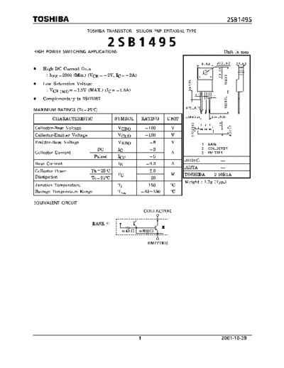 Toshiba 2sb1495  . Electronic Components Datasheets Active components Transistors Toshiba 2sb1495.pdf