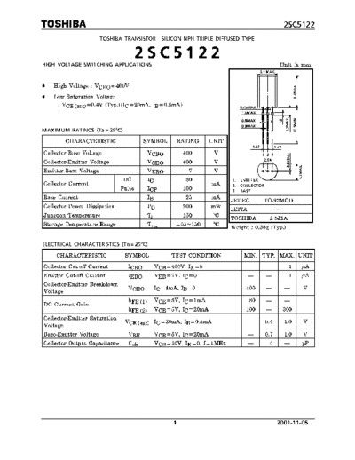 Toshiba 2sc5122  . Electronic Components Datasheets Active components Transistors Toshiba 2sc5122.pdf