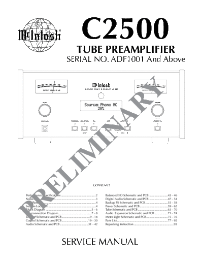 Mc INTOSH hfe mcintosh c2500 service prelim en  . Rare and Ancient Equipment Mc INTOSH Audio C2500 hfe_mcintosh_c2500_service_prelim_en.pdf