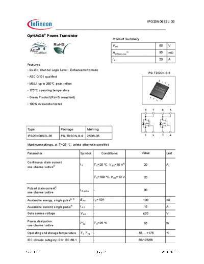 Infineon ipg20n06s2l-35 ds 10  . Electronic Components Datasheets Active components Transistors Infineon ipg20n06s2l-35_ds_10.pdf