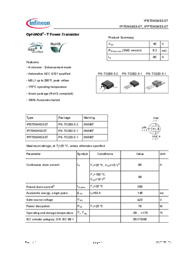 Infineon ipp70n04s3 ipb70n04s3 ipi70n04s3-07  . Electronic Components Datasheets Active components Transistors Infineon ipp70n04s3_ipb70n04s3_ipi70n04s3-07.pdf