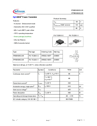Infineon ipp80n06s2-05 ipb80n06s2-05 green  . Electronic Components Datasheets Active components Transistors Infineon ipp80n06s2-05_ipb80n06s2-05_green.pdf