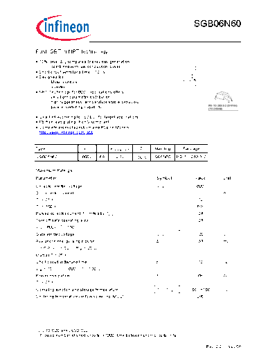 Infineon sgb06n60 rev2 2  . Electronic Components Datasheets Active components Transistors Infineon sgb06n60_rev2_2.pdf