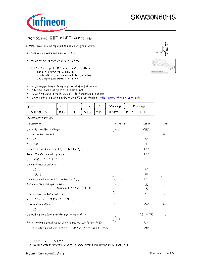 Infineon skw30n60hs rev2 2g  . Electronic Components Datasheets Active components Transistors Infineon skw30n60hs_rev2_2g.pdf