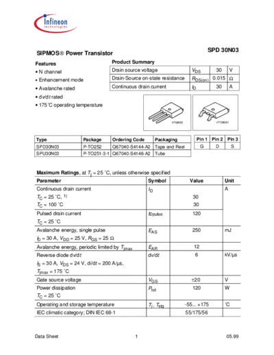 Infineon spd30n03  . Electronic Components Datasheets Active components Transistors Infineon spd30n03.pdf