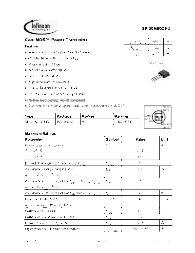 Infineon spi20n60cfd rev.2.5  . Electronic Components Datasheets Active components Transistors Infineon spi20n60cfd_rev.2.5.pdf