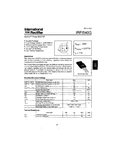 International Rectifier irfi540g  . Electronic Components Datasheets Active components Transistors International Rectifier irfi540g.pdf