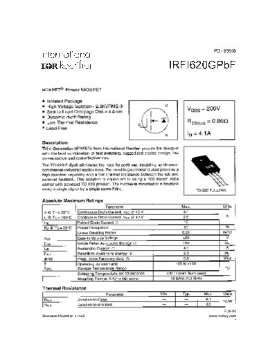 International Rectifier irfi620g  . Electronic Components Datasheets Active components Transistors International Rectifier irfi620g.pdf