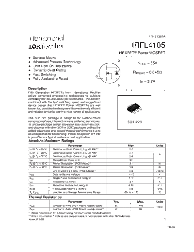 International Rectifier irfl4105  . Electronic Components Datasheets Active components Transistors International Rectifier irfl4105.pdf