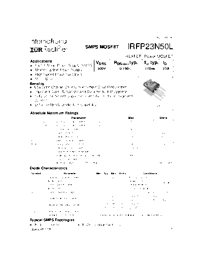 International Rectifier irfp23n50l  . Electronic Components Datasheets Active components Transistors International Rectifier irfp23n50l.pdf