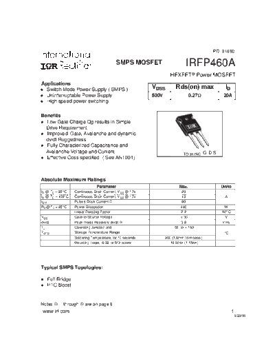 International Rectifier irfp460a  . Electronic Components Datasheets Active components Transistors International Rectifier irfp460a.pdf