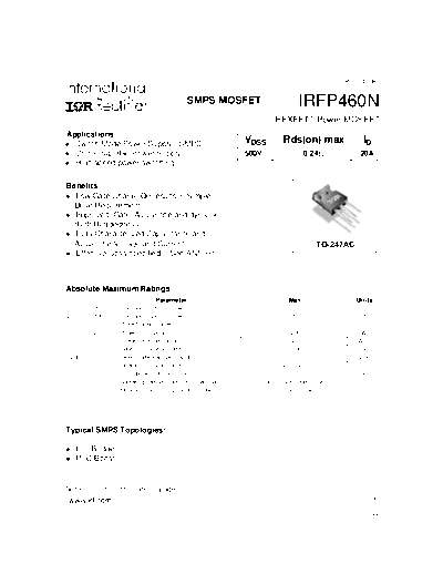 International Rectifier irfp460n  . Electronic Components Datasheets Active components Transistors International Rectifier irfp460n.pdf