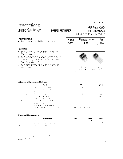 International Rectifier irfr12n25d  . Electronic Components Datasheets Active components Transistors International Rectifier irfr12n25d.pdf