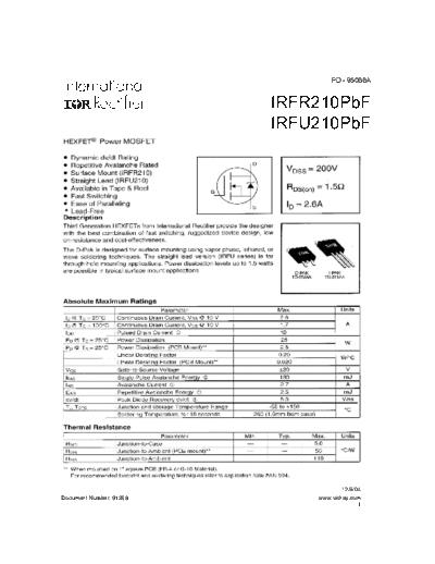 International Rectifier irfr210pbf irfu210pbf  . Electronic Components Datasheets Active components Transistors International Rectifier irfr210pbf_irfu210pbf.pdf