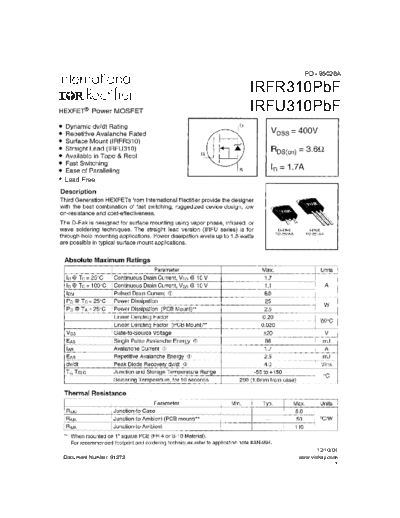 International Rectifier irfr310pbf irfu310pbf  . Electronic Components Datasheets Active components Transistors International Rectifier irfr310pbf_irfu310pbf.pdf