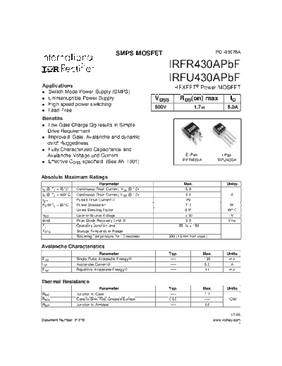 International Rectifier irfr430apbf irfu430apbf  . Electronic Components Datasheets Active components Transistors International Rectifier irfr430apbf_irfu430apbf.pdf