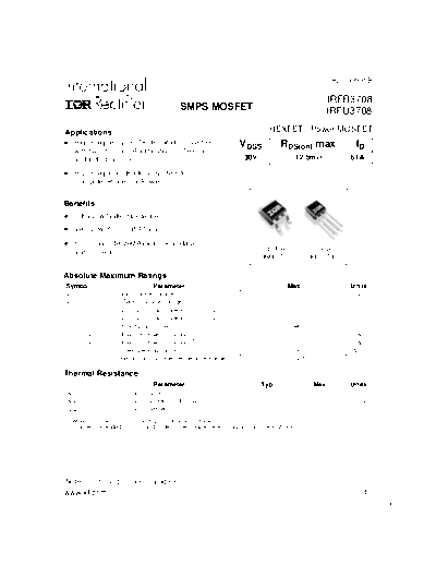 International Rectifier irfr3708  . Electronic Components Datasheets Active components Transistors International Rectifier irfr3708.pdf