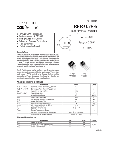 International Rectifier irfr5305  . Electronic Components Datasheets Active components Transistors International Rectifier irfr5305.pdf