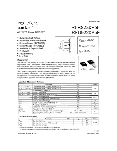 International Rectifier irfr9220pbf irfu9220pbf  . Electronic Components Datasheets Active components Transistors International Rectifier irfr9220pbf_irfu9220pbf.pdf